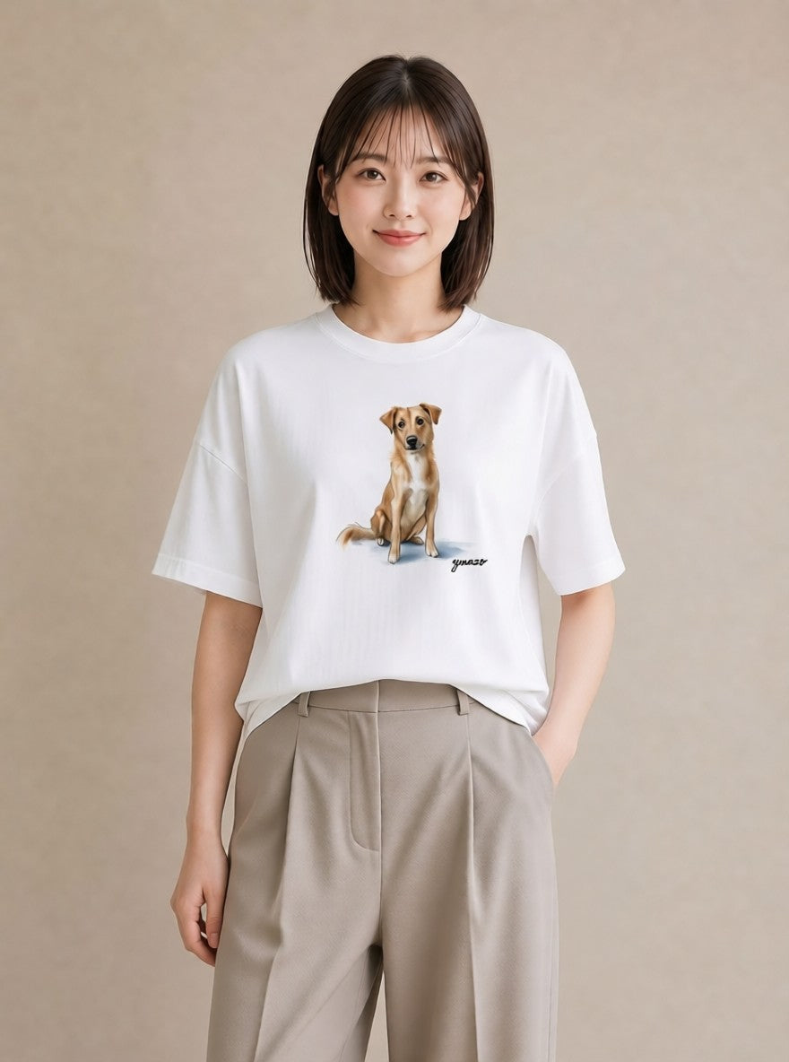 Tシャツ レディース 愛犬 犬 いぬ イラスト レトロ 女性 旅行用 白T YMAZO