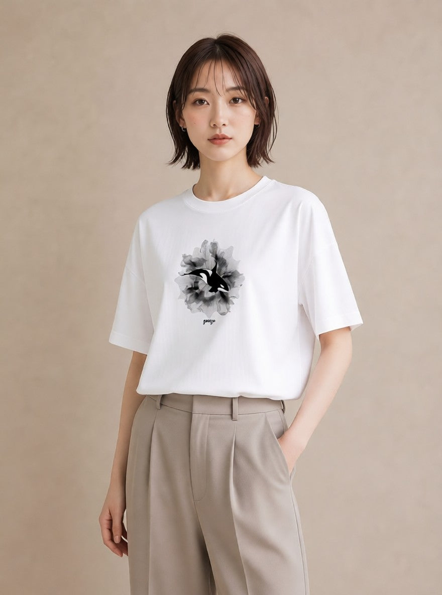 デザインTシャツ レディース シャチ 海の生き物 海 イラスト シンプル 女子会 お揃い 白T YMAZO