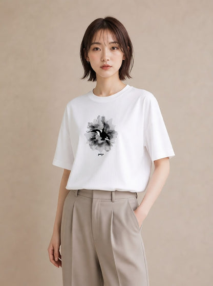 デザインTシャツ レディース シャチ 海の生き物 海 イラスト シンプル 女子会 お揃い 白T YMAZO