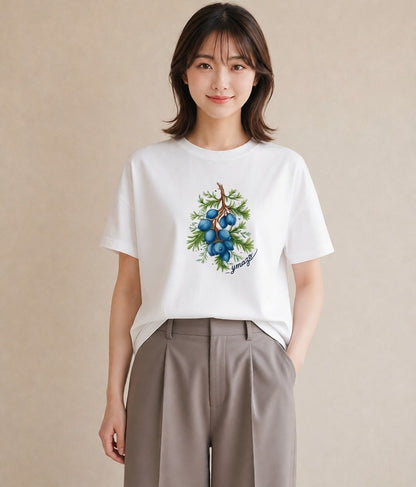グラフィックTシャツ レディース 木の実 植物 ボタニカル イラスト ニュアンス カジュアルコーデ 買い物 白T YMAZO