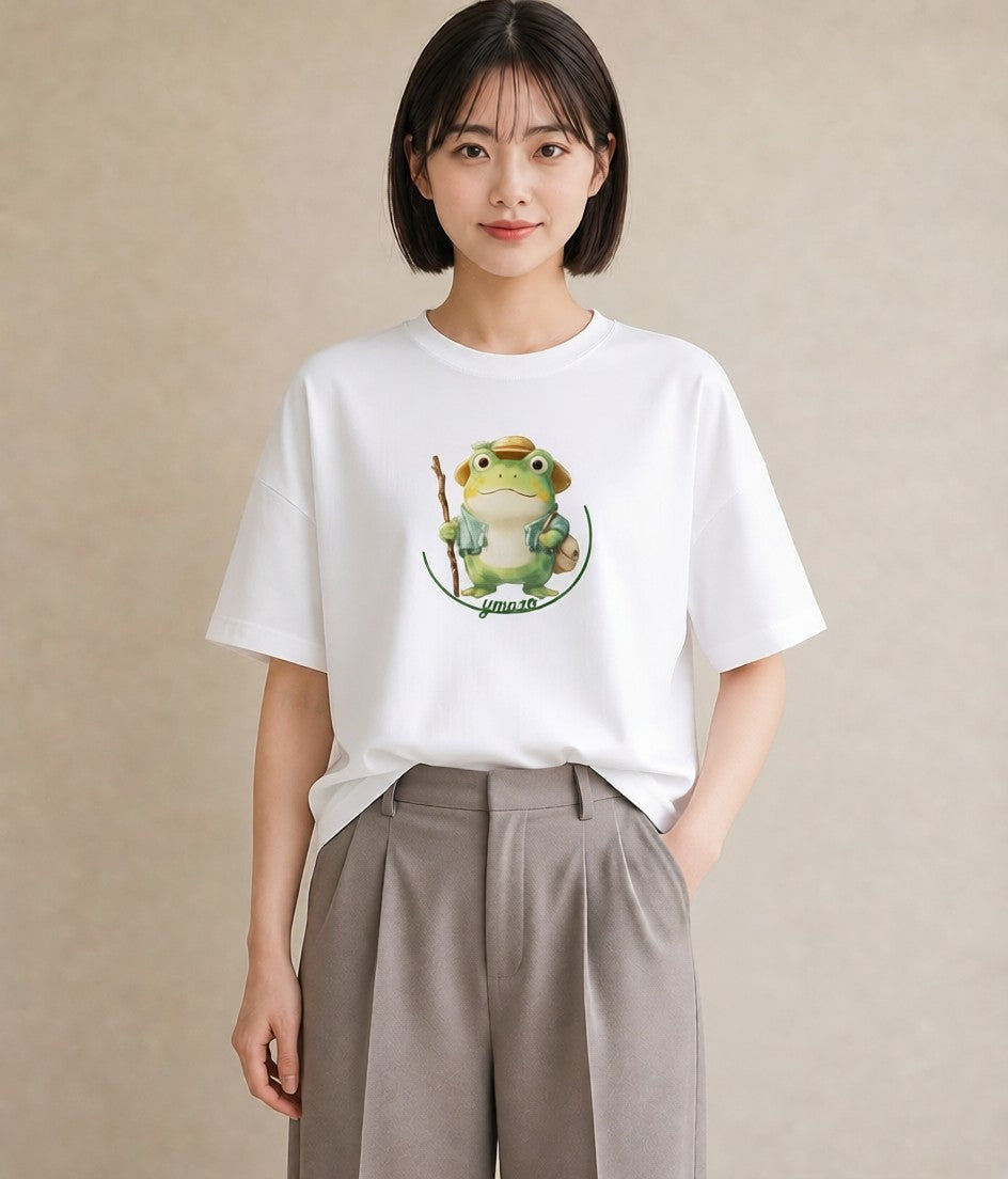 グラフィックTシャツ レディース カエル ペット 動物 イラスト カジュアル クリスマス 旅行 白T YMAZO