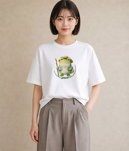 グラフィックTシャツ レディース カエル ペット 動物 イラスト カジュアル クリスマス 旅行 白T YMAZO