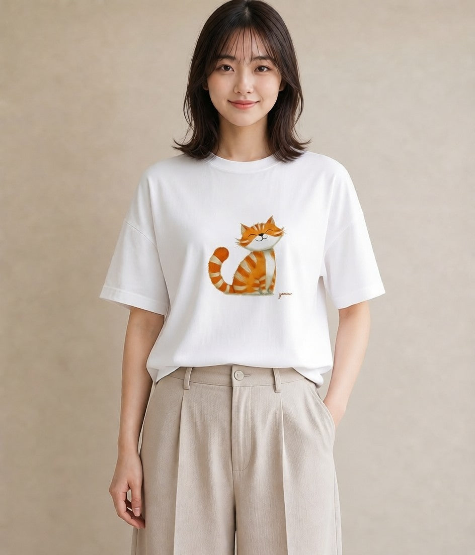 グラフィックTシャツ レディース キジトラ 猫 ねこ イラスト 韓国風 敬老の日 ホワイトデー 白T YMAZO