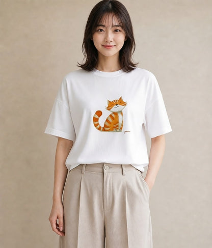 グラフィックTシャツ レディース キジトラ 猫 ねこ イラスト 韓国風 敬老の日 ホワイトデー 白T YMAZO