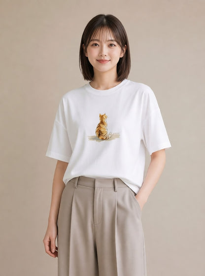 デザインTシャツ レディース ぶち猫 猫 ねこ イラスト フェミニン 公園 ママ 白T YMAZO