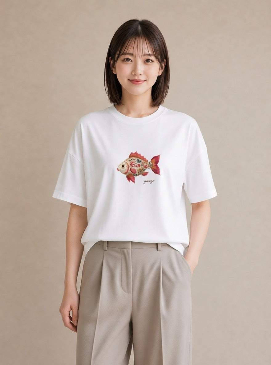 デザインTシャツ レディース 熱帯魚 海の生き物 海 イラスト こなれ感 在宅 公園 白T YMAZO
