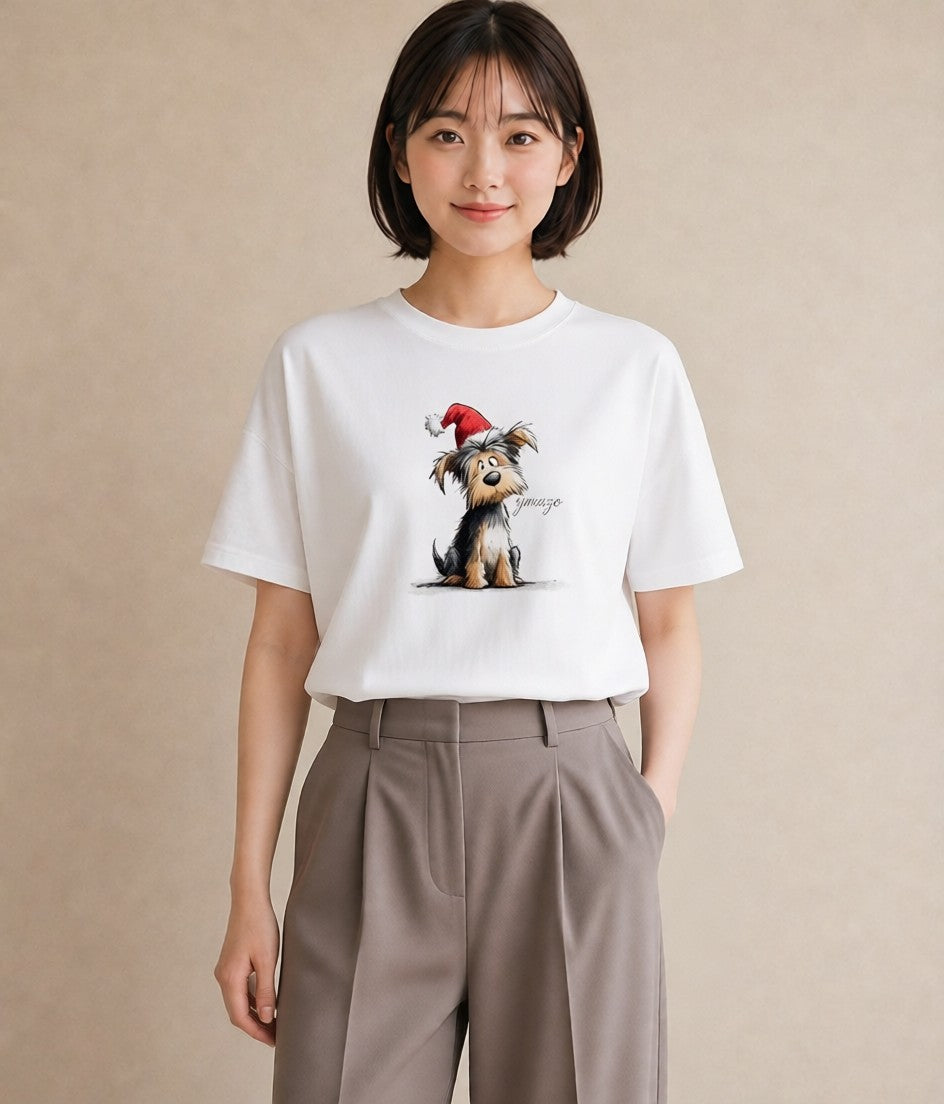 Tシャツ レディース ヨークシャーテリア 犬 いぬ イラスト ラフカジュアル ミセス 春コーデ 白T YMAZO