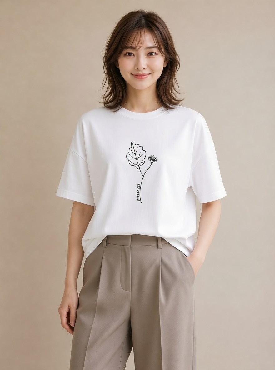 Tシャツ レディース 小花 花 フラワー イラスト レトロ 親子 20代 白T YMAZO