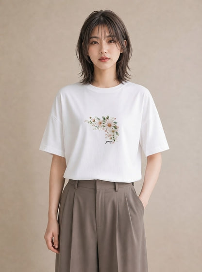 プリントTシャツ レディース マーガレット 花 花柄 イラスト カジュアル ギフト 母の日 白T YMAZO