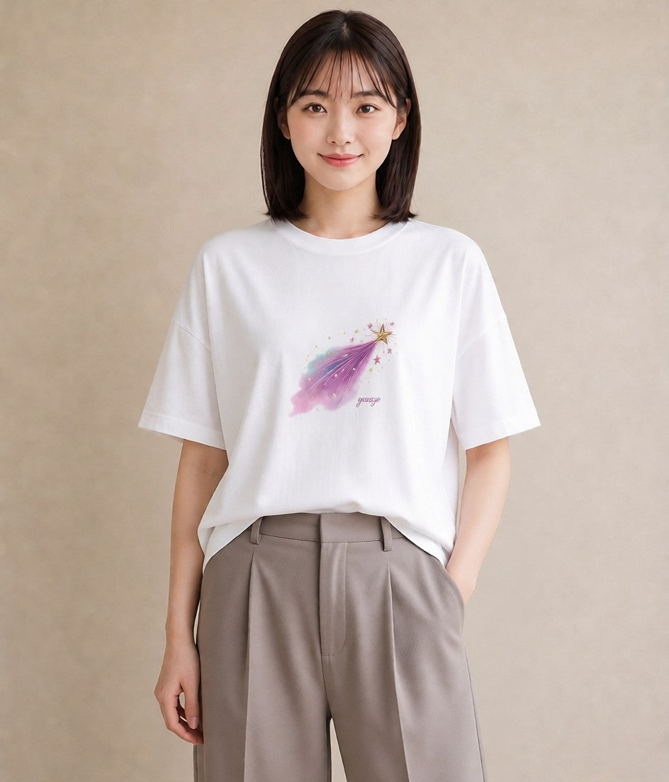 デザインTシャツ レディース 蟹座 星空 宇宙 イラスト 淡色 部屋着 女性向けギフト 白T YMAZO