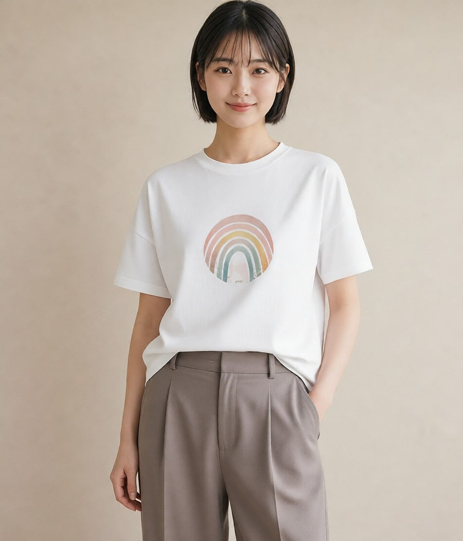 プリントTシャツ レディース オーロラ 星空 宇宙 イラスト ユニーク 女子会 お揃い 白T YMAZO