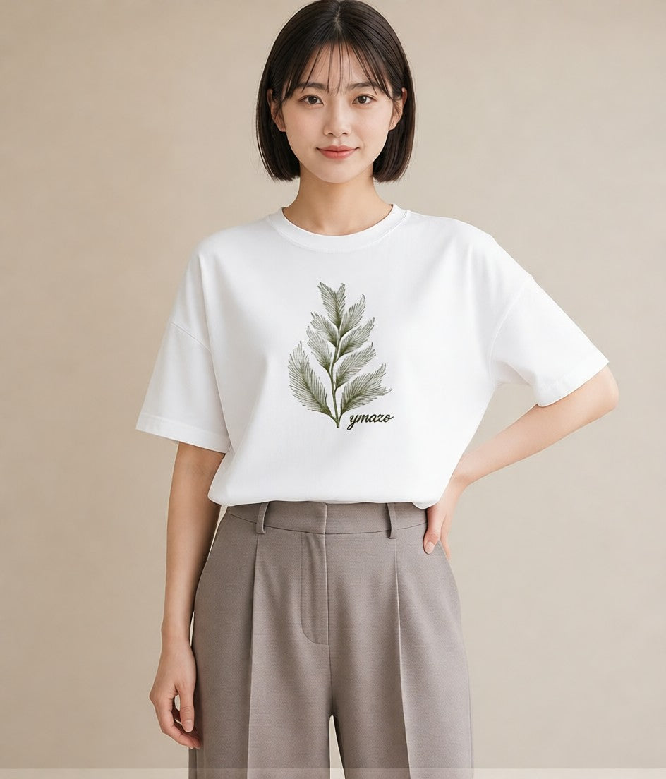 プリントTシャツ レディース シダ 植物 ボタニカル イラスト ラフ 母の日 ビーチ 白T YMAZO