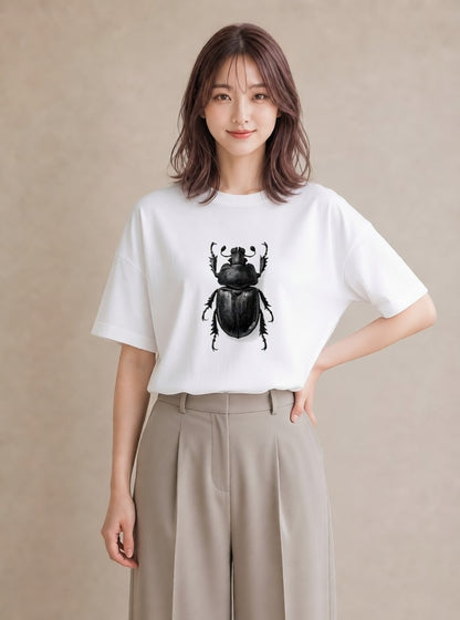 Tシャツ レディース カブトムシ 昆虫 虫 イラスト 普段使い 買い物 夏コーデ 白T YMAZO