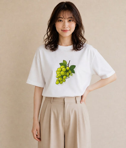 グラフィックTシャツ レディース ぶどう 葡萄 食べ物 フード イラスト フェミニン 旅行 母娘コーデ 白T YMAZO