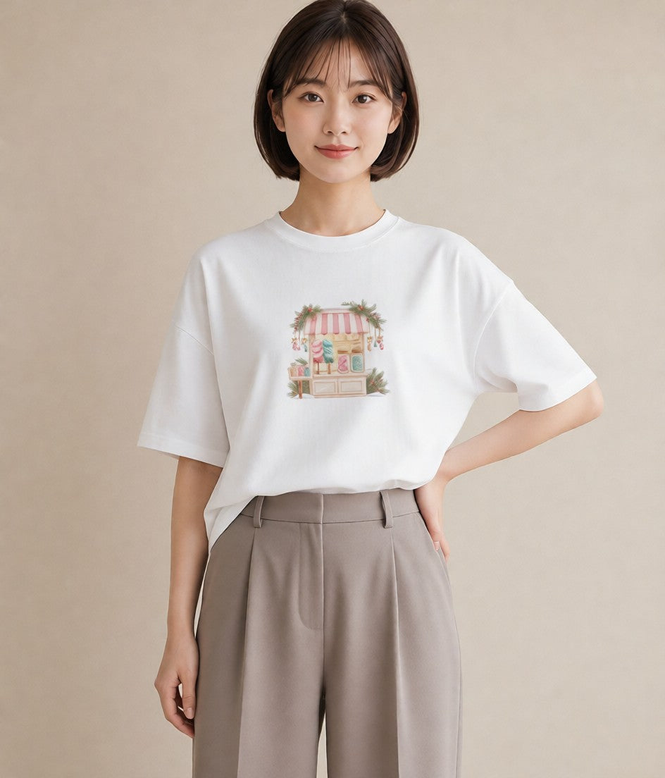 半袖Tシャツ レディース キャンディ 食べ物 フード イラスト 休日コーデ 母の日 ビーチ 白T YMAZO