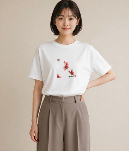 Tシャツ レディース 彼岸花 花 花柄 イラスト 水彩風 在宅 公園 白T YMAZO