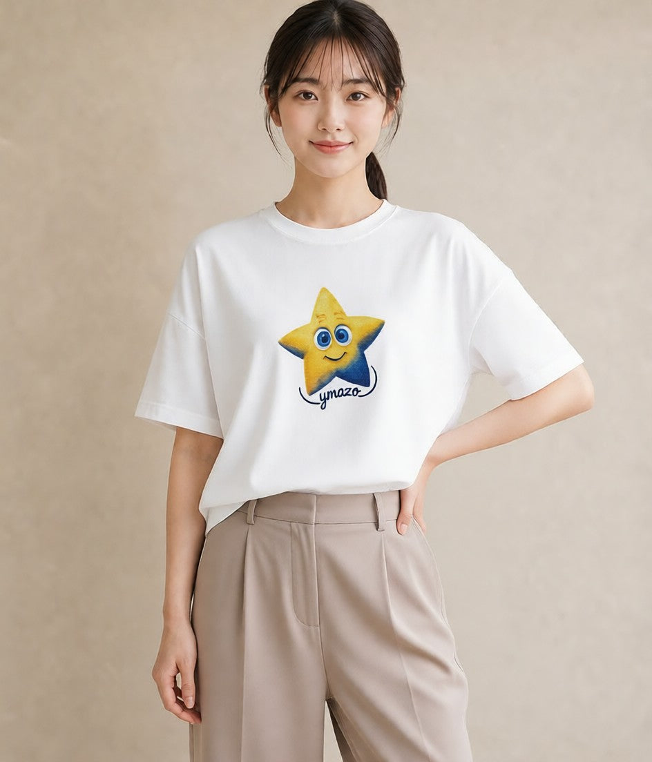 Tシャツ レディース スター 星空 宇宙 イラスト 週末コーデ 敬老の日 白T YMAZO
