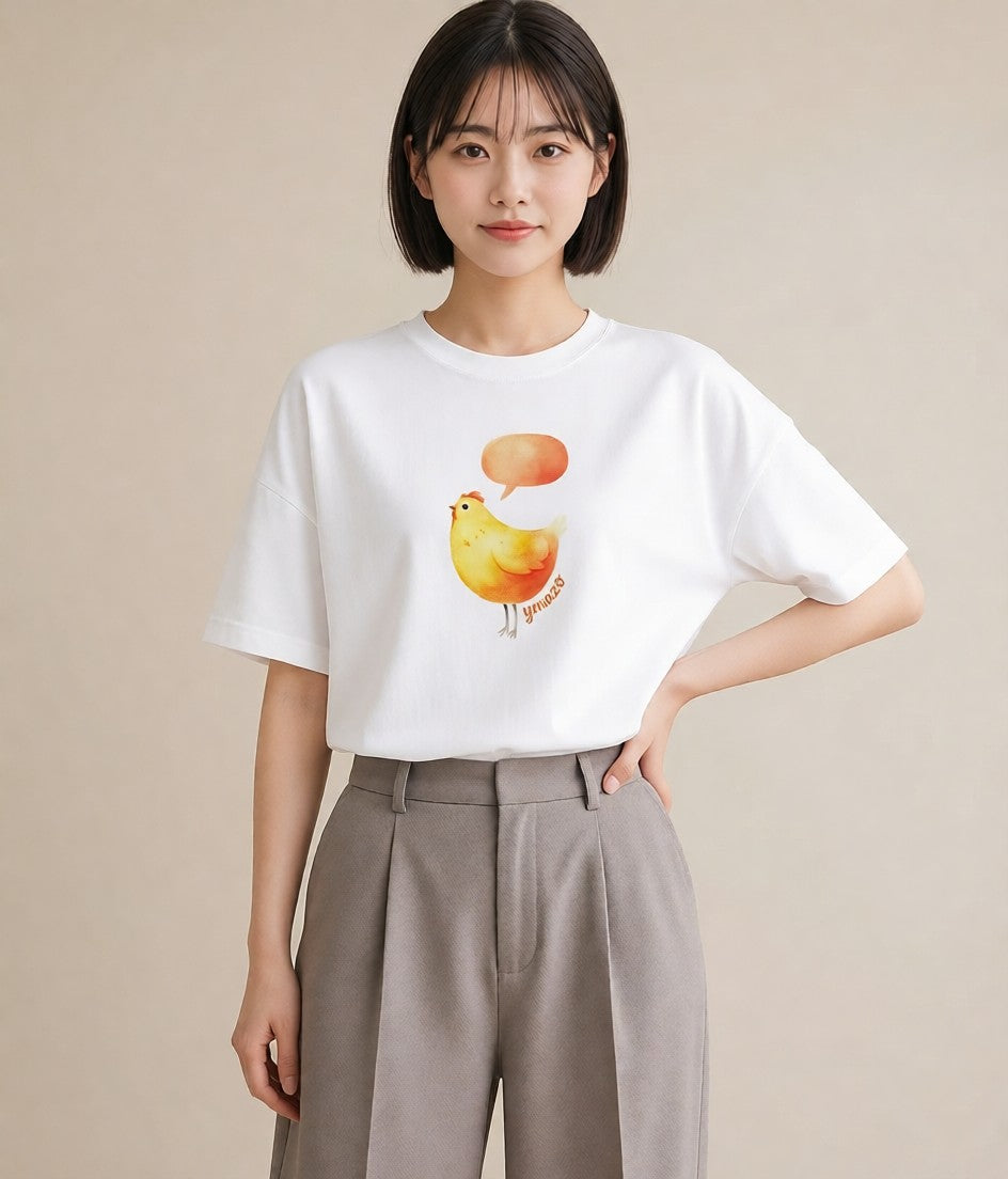 プリントTシャツ レディース ひよこ 動物 アニマル イラスト ラフカジュアル 秋コーデ おしゃれギフト 白T YMAZO