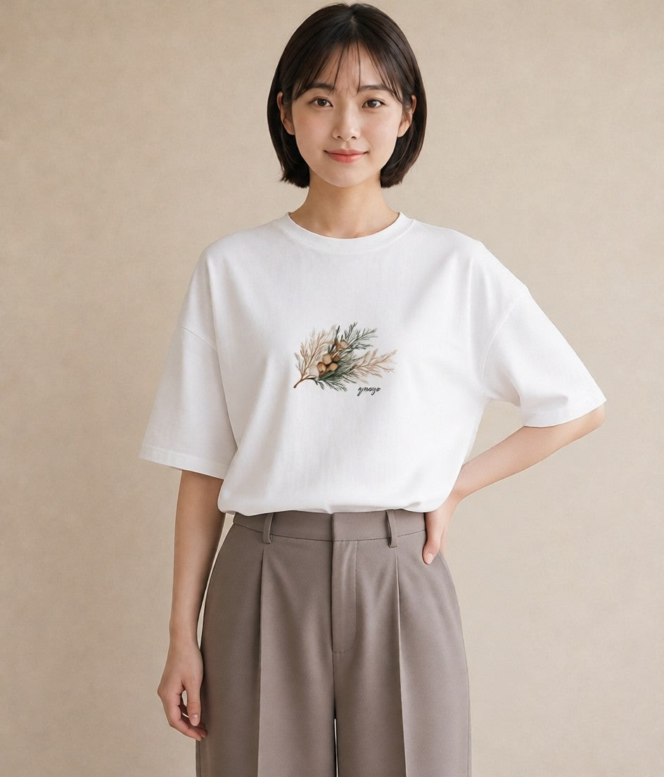 半袖Tシャツ レディース ハーブ 植物 ボタニカル イラスト ラフカジュアル 親子 20代 白T YMAZO