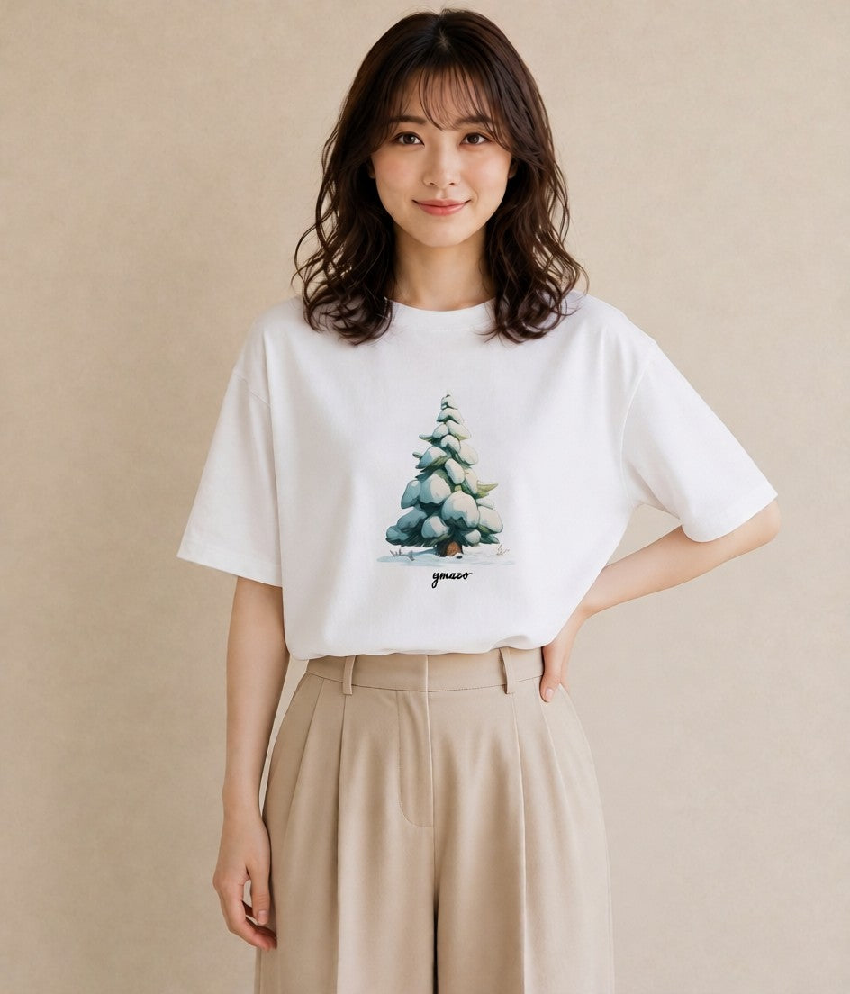 Tシャツ レディース 雪 星空 宇宙 イラスト お洒落 レイヤード 友達ギフト 白T YMAZO