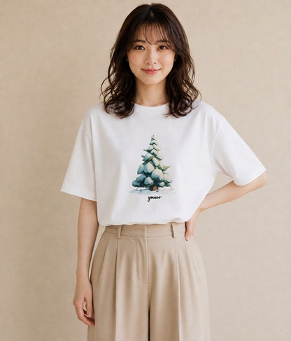 Tシャツ レディース 雪 星空 宇宙 イラスト お洒落 レイヤード 友達ギフト 白T YMAZO