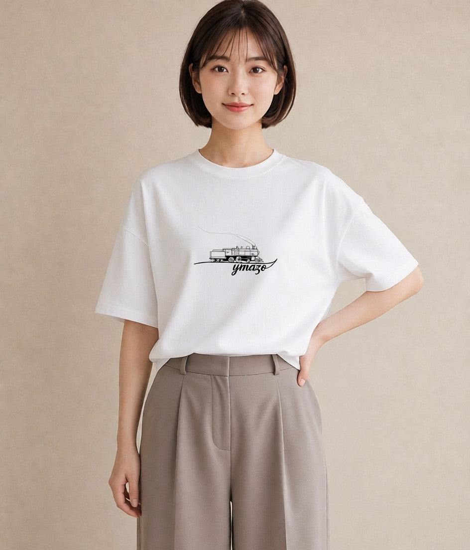 プリントTシャツ レディース 駅のホーム ローカル線 駅 ナチュラル アンティーク イラスト 上品 週末コーデ 敬老の日 白T YMAZO