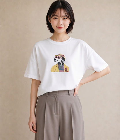 グラフィックTシャツ レディース ダルメシアン 犬 いぬ イラスト 個性的 友達ギフト 部屋着 白T YMAZO