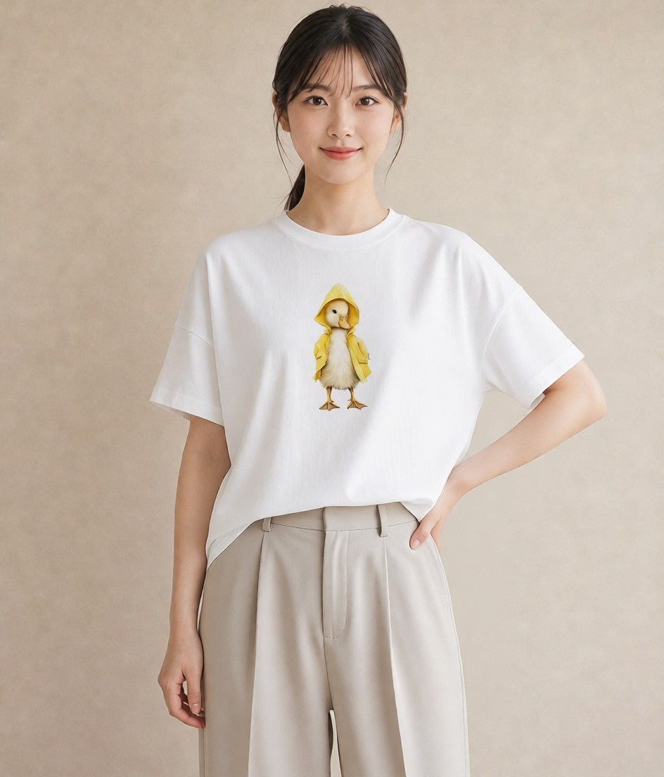 グラフィックTシャツ レディース アヒル 動物 アニマル イラスト 普段使い お揃い 親子 白T YMAZO