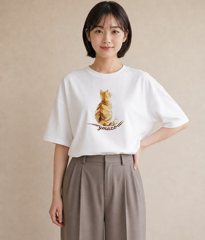 半袖Tシャツ レディース サバトラ 猫 ねこ イラスト ラフ デイリーウェア 休日 白T YMAZO