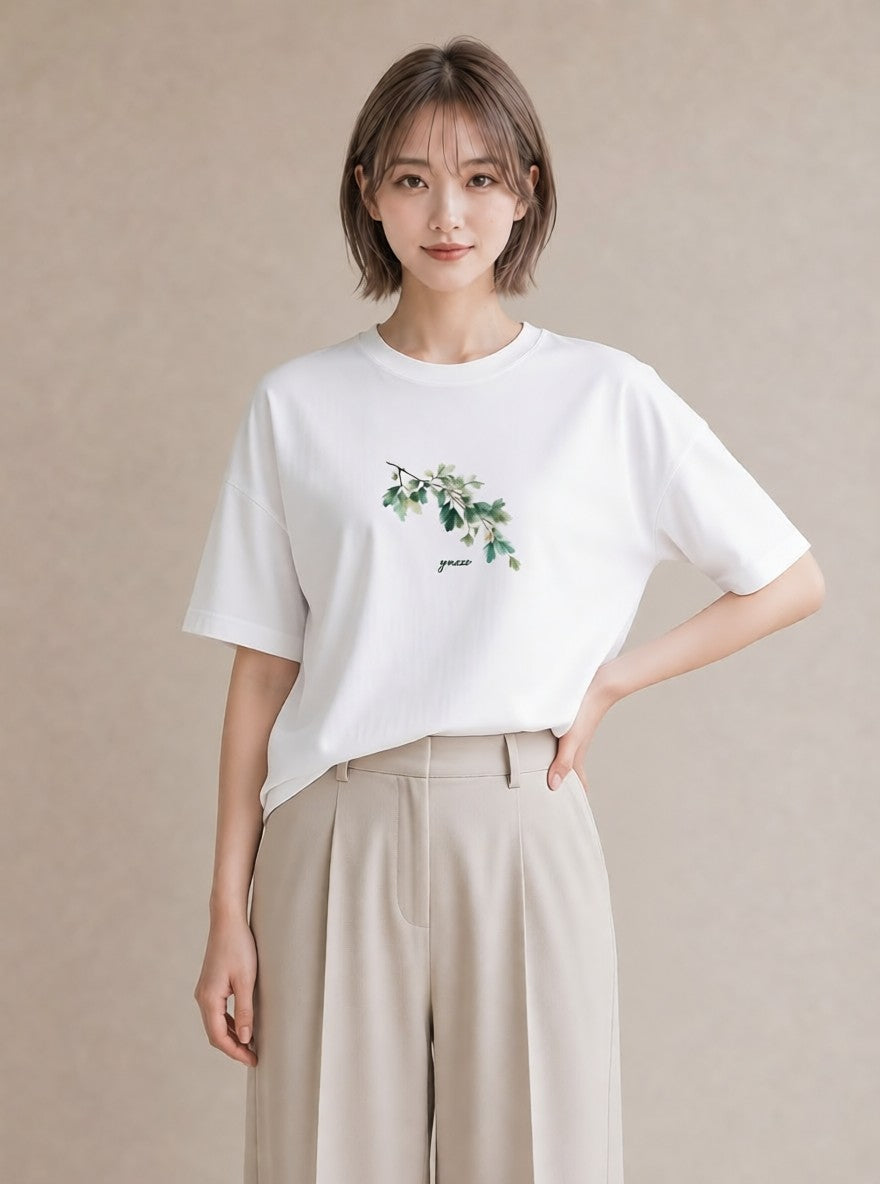デザインTシャツ レディース つる 植物 ボタニカル イラスト シック 旅行 母娘コーデ 白T YMAZO