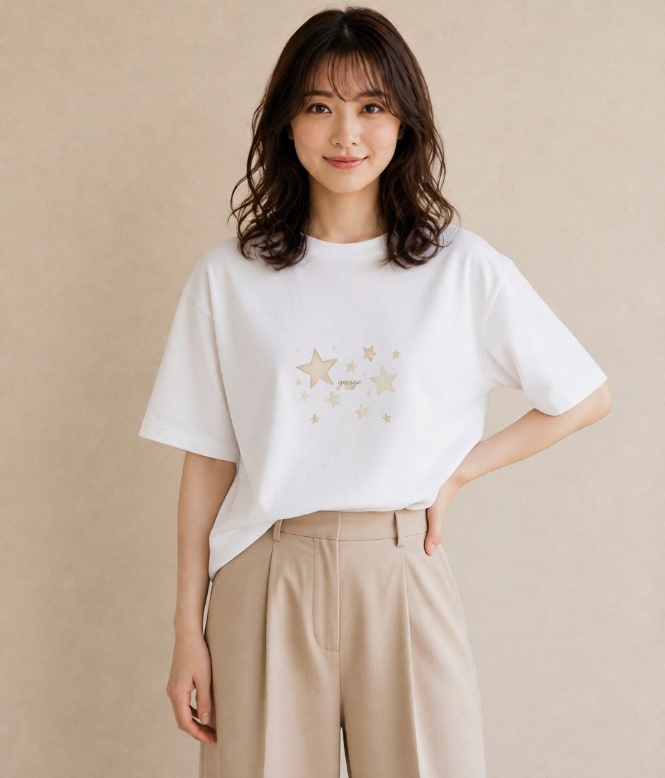 Tシャツ レディース 獅子座 星空 宇宙 イラスト ユニーク ミセス 春コーデ 白T YMAZO