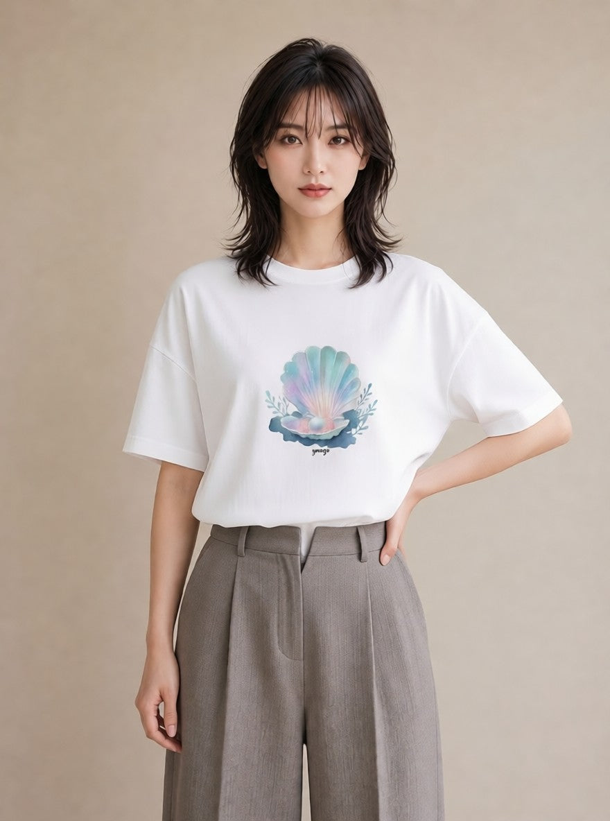 プリントTシャツ レディース 人魚 海の生き物 海 イラスト ポップ 20代 カジュアルコーデ 白T YMAZO