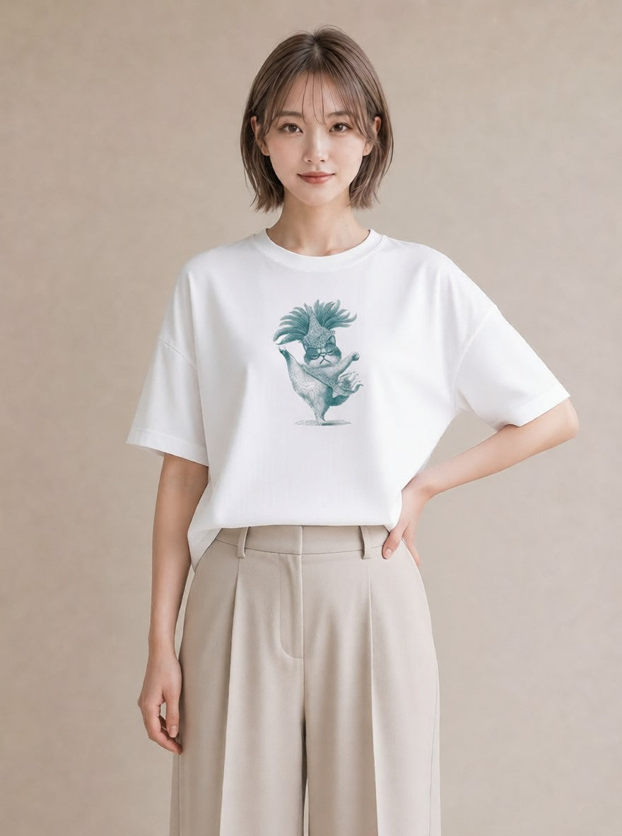 デザインTシャツ レディース エキゾチックショートヘア 猫 ねこ イラスト ポップ 送別ギフト 通勤 白T YMAZO
