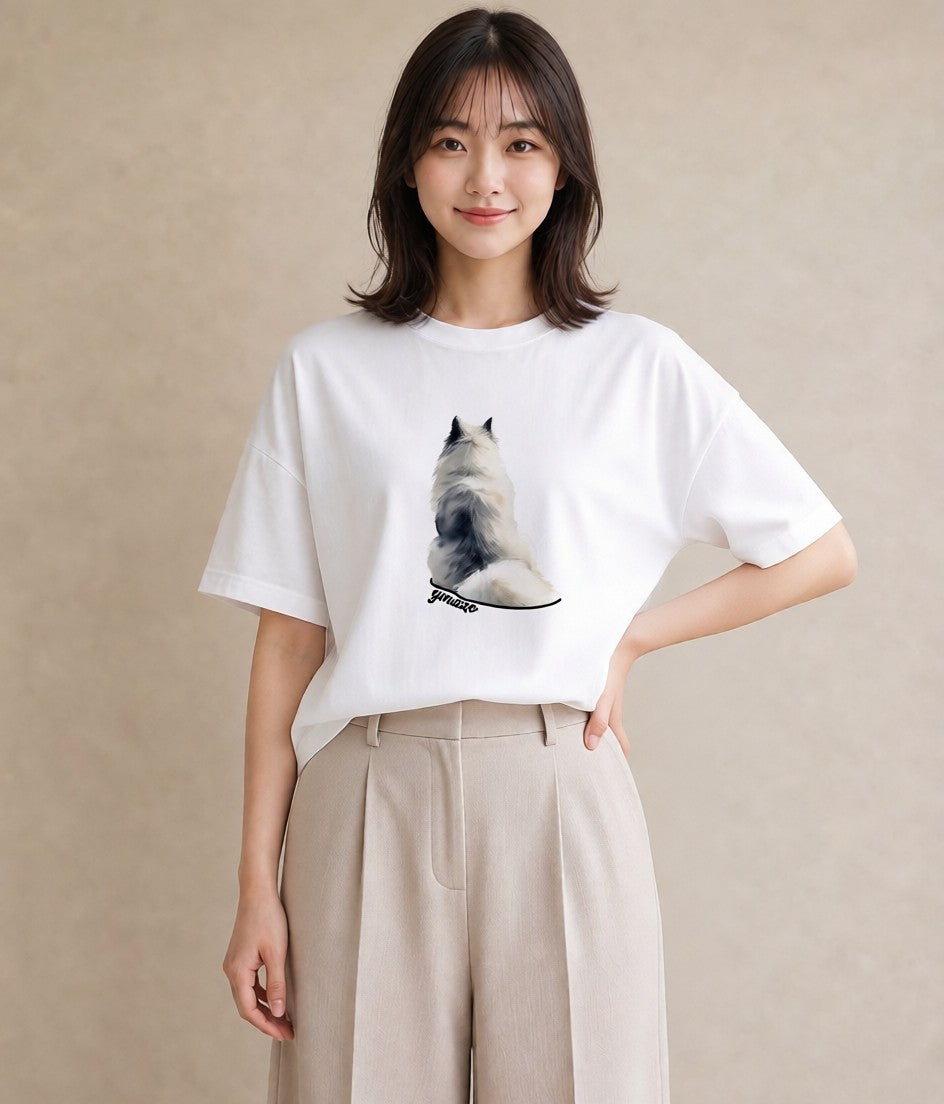 グラフィックTシャツ レディース サモエド 犬 いぬ イラスト ミニマル 部屋着 女性向けギフト 白T YMAZO