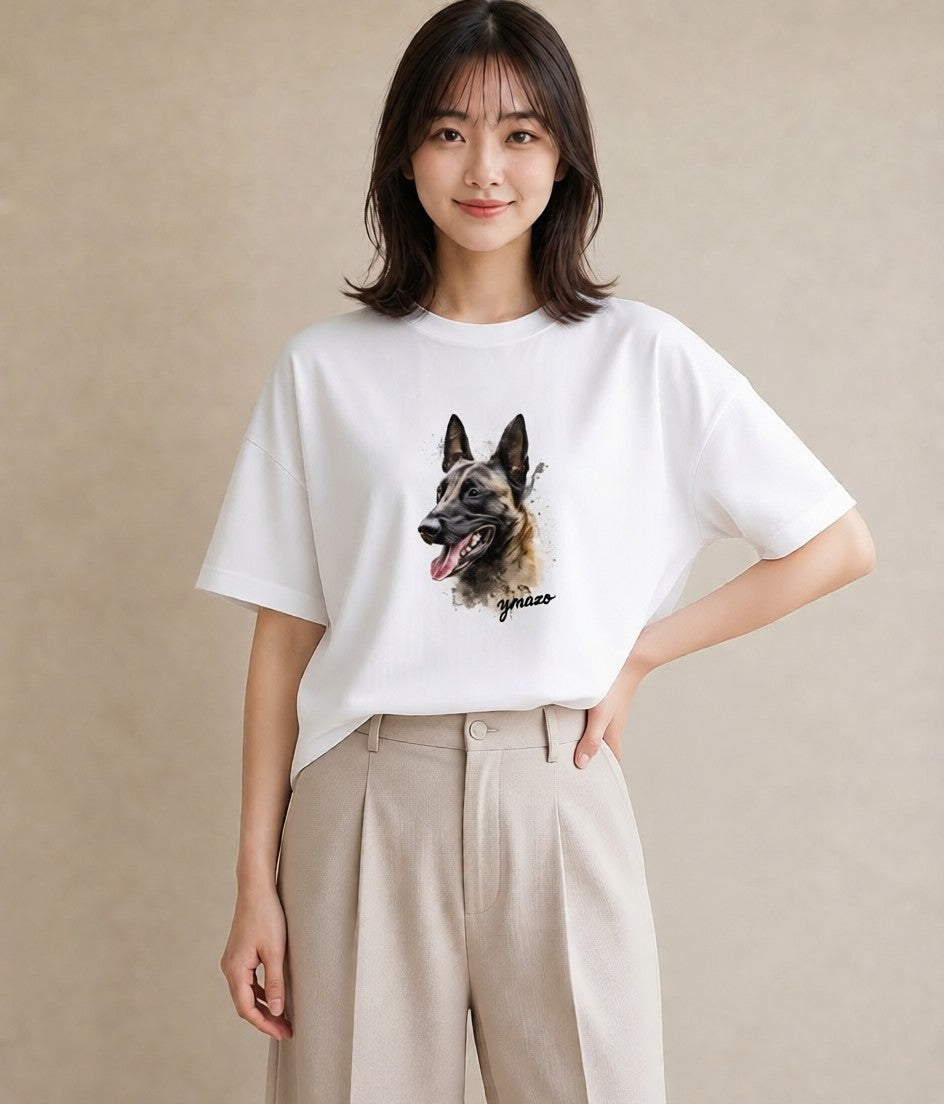 デザインTシャツ レディース ジャーマンシェパード 犬 いぬ イラスト お洒落 ペアコーデ 秋コーデ 白T YMAZO