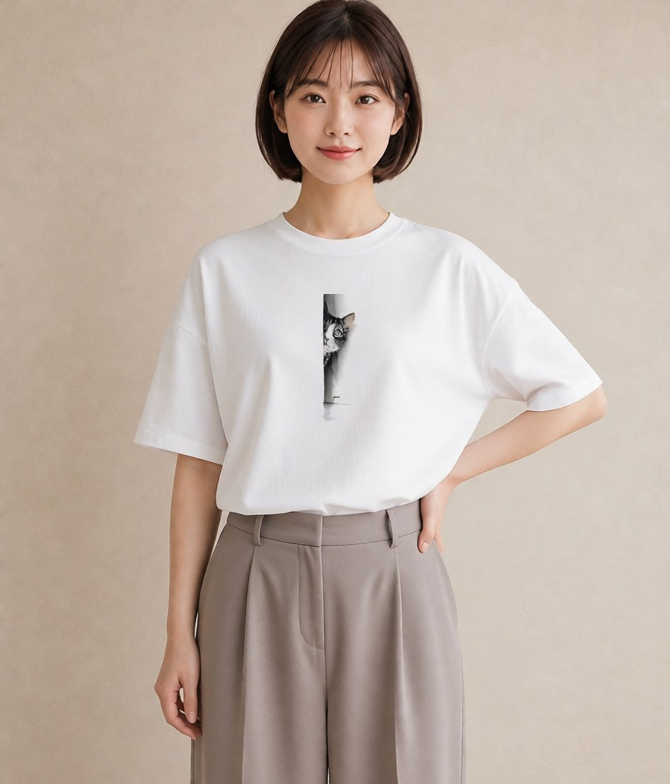 半袖Tシャツ レディース サバトラ 猫 ねこ イラスト 韓国風 親子 20代 白T YMAZO