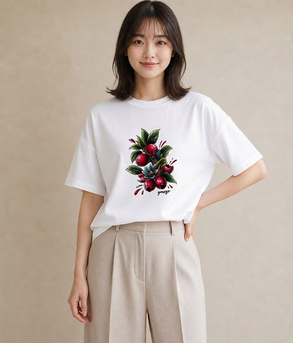 Tシャツ レディース 木の実 植物 ボタニカル イラスト ラフ お出かけ 普段着 白T YMAZO