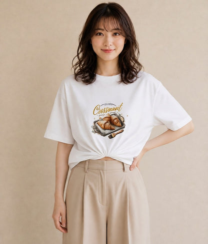 デザインTシャツ レディース パン ベーカリー イラスト 可愛い 休日 ペアコーデ 白T YMAZO