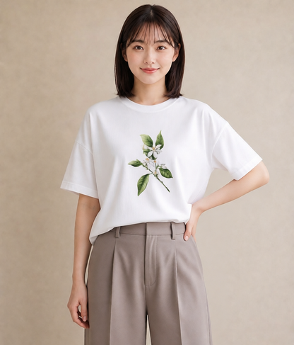 Tシャツ レディース 金木犀 花 花柄 イラスト カジュアル 女性向けギフト 散歩 白T