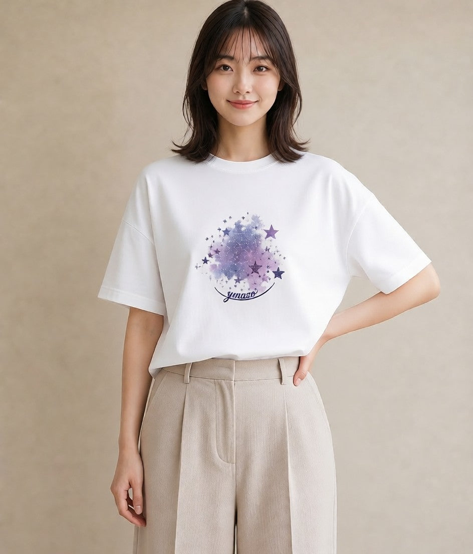 デザインTシャツ レディース 魚座 星空 宇宙 イラスト フェミニン 夏コーデ 通学 白T YMAZO