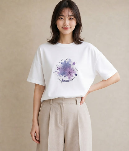 デザインTシャツ レディース 魚座 星空 宇宙 イラスト フェミニン 夏コーデ 通学 白T YMAZO