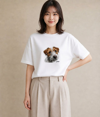 デザインTシャツ レディース ジャックラッセルテリア 犬 いぬ イラスト 抜け感 自分用 ルームウェア 白T YMAZO