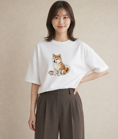 プリントTシャツ レディース 秋田犬 犬 いぬ イラスト 北欧風 おしゃれギフト 社会人 白T YMAZO