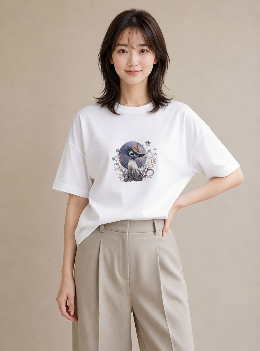 デザインTシャツ レディース シャム 猫 ねこ イラスト 可愛い 海 カフェ巡り 白T YMAZO