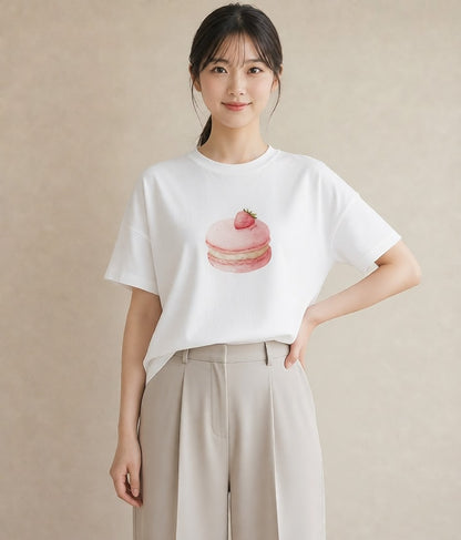 グラフィックTシャツ レディース ドーナツ 食べ物 フード イラスト カフェコーデ お出かけ 普段着 白T YMAZO