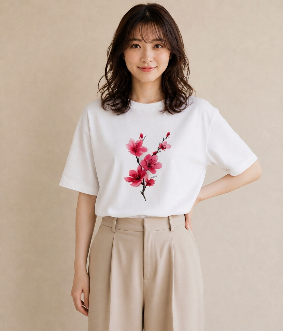 プリントTシャツ レディース さくら 桜 サクラ 花 花柄 イラスト 手描き風 通学 誕生日プレゼント 白T
