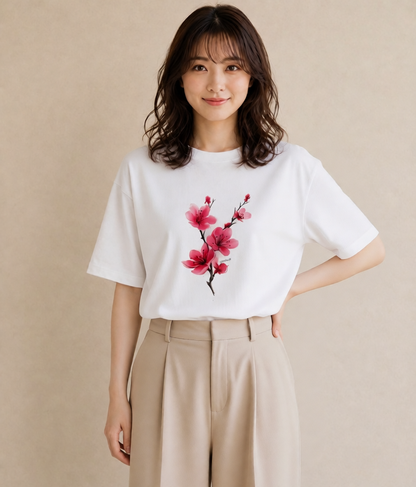 プリントTシャツ レディース さくら 桜 サクラ 花 花柄 イラスト 手描き風 通学 誕生日プレゼント 白T