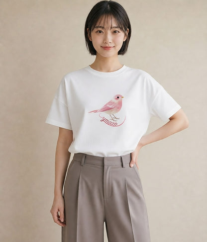 Tシャツ レディース 白文鳥 ペット 動物 イラスト ラフ ミセス 春コーデ 白T YMAZO