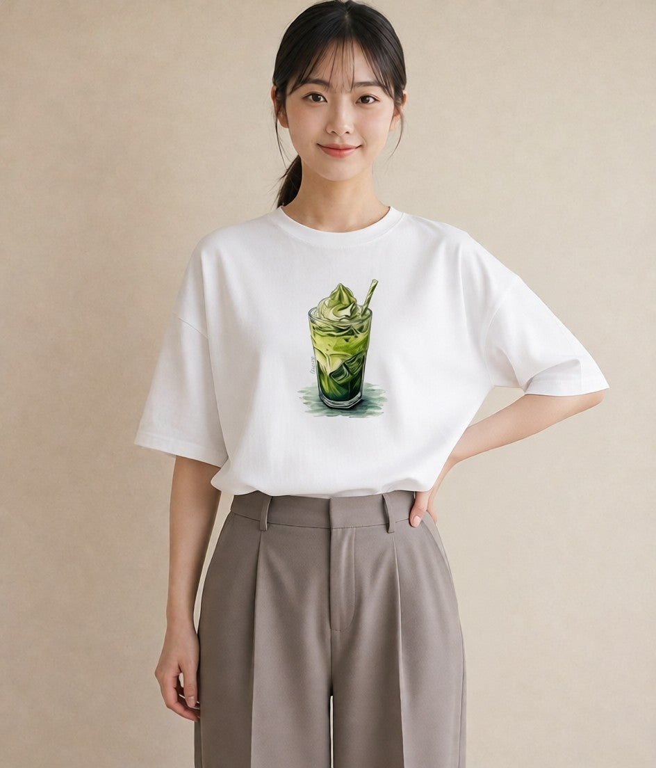 半袖Tシャツ レディース 抹茶 食べ物 フード イラスト 韓国風 ホワイトデー 春服 白T YMAZO