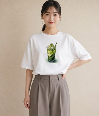 半袖Tシャツ レディース 抹茶 食べ物 フード イラスト 韓国風 ホワイトデー 春服 白T YMAZO